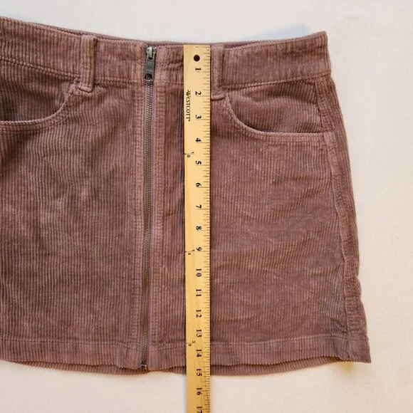 American Eagle Super Hi-Rise A-Line Corduroy Mini Skirt Zipper Mauve Cream Cute - Picture 12 of 12
